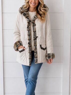 VTG Taifun L embroidered faux Chinchilla cream-black boho chic Penny Lane jacket
